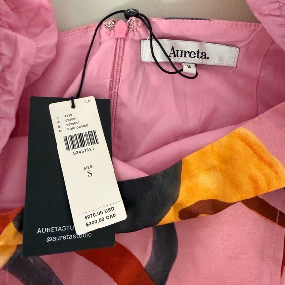 Aureta Studio Pink Abstract Puff Sleeve Cutout Midi Dress NWT Size S Anthro - Picture 7 of 12